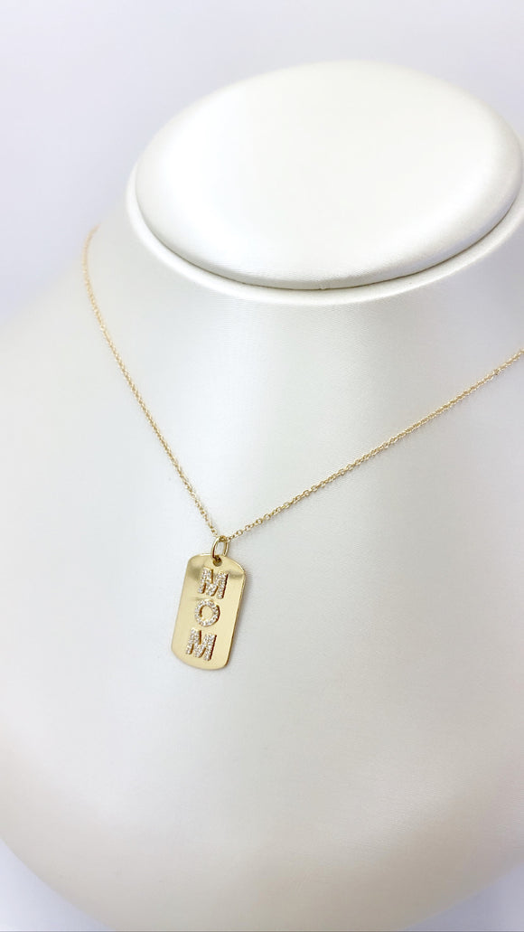 “Mom” Solid Gold Necklace
