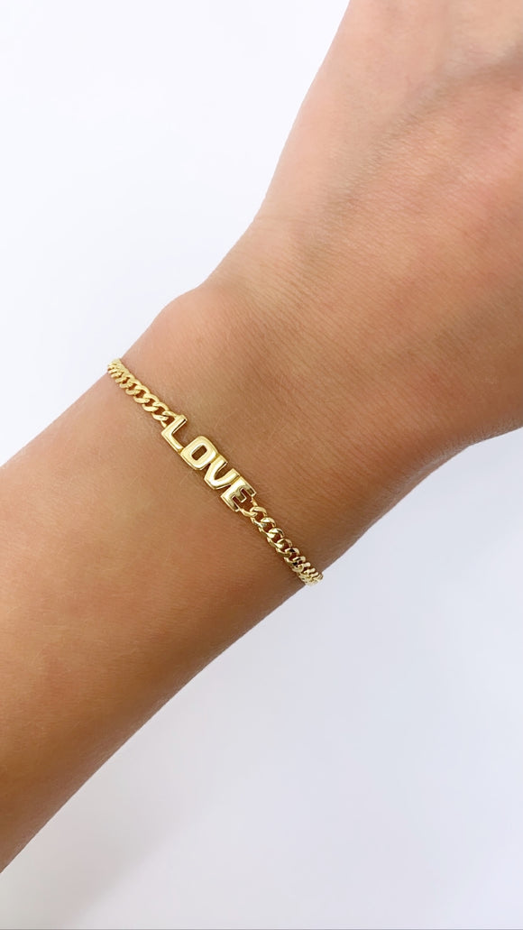 “In Love” 14k Solid Gold Chain Bracelet